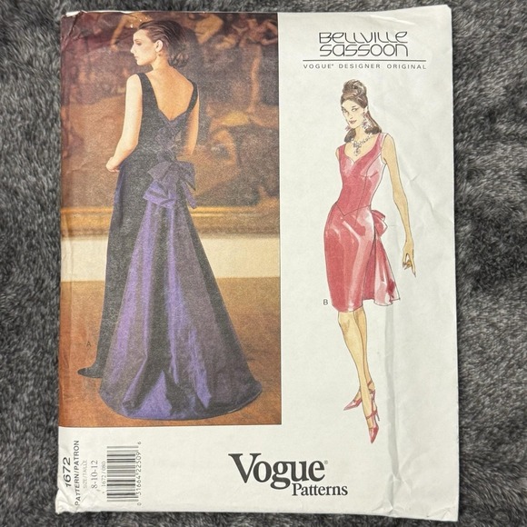 Vogue Other - Vogue #1672 Bellville Sassoon Evening Lined Dress w/ Train Sz 8-10-12 UNCUT /FF